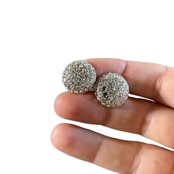 Vintage clip on sparkle earrings crystal bling Ivy retro rhinestone silver tone - Picture 1 of 12